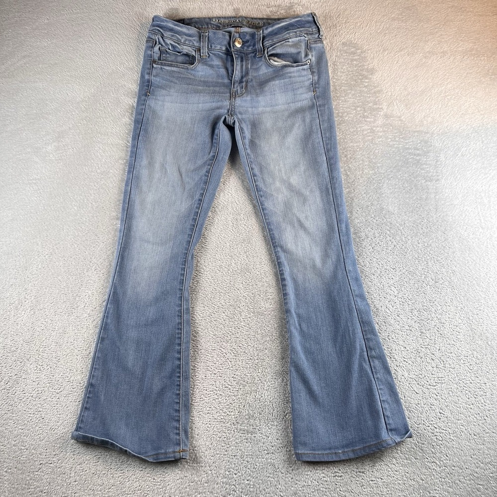 American Eagle Boho Flare Jeans Womens 4 X-long Blue Stretch Low Rise Denim